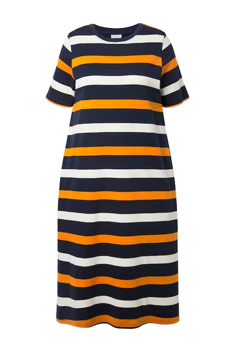 Midi šaty, pruhy, kulatý výstřih, krátké rukávy, biobavlna