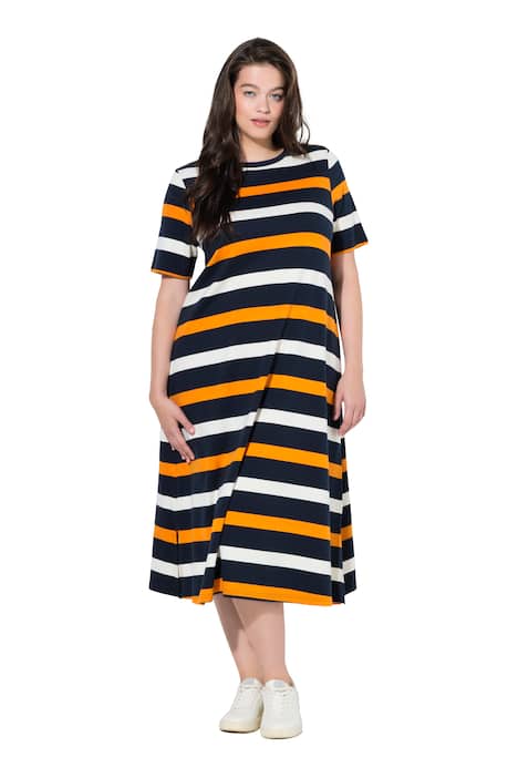 Midi šaty, pruhy, kulatý výstřih, krátké rukávy, biobavlna