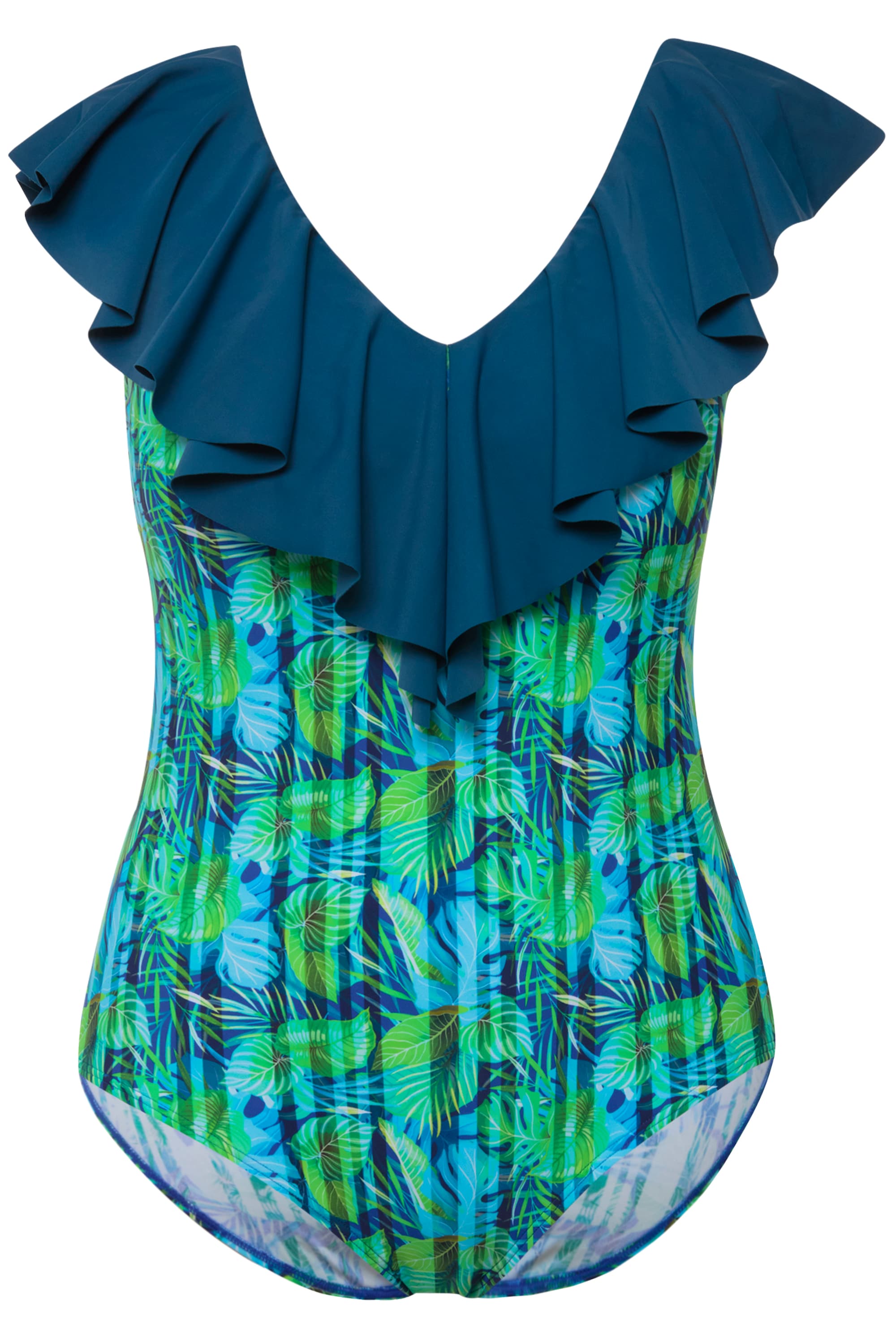 Ulla Popken Damen große Größen Badeanzug Blüten Streifen Softcups Volant 826396