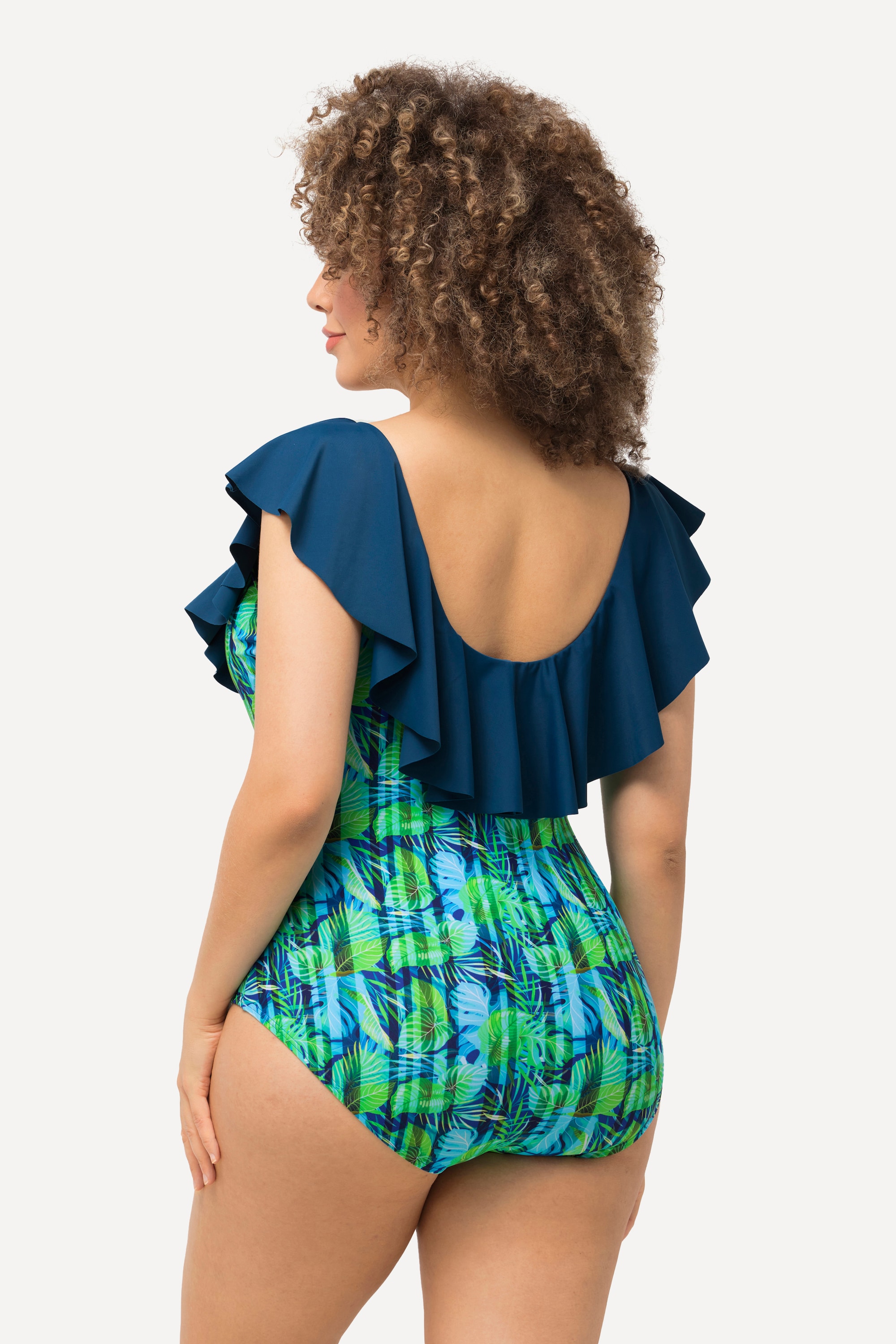 Ulla Popken Damen große Größen Badeanzug Blüten Streifen Softcups Volant 826396