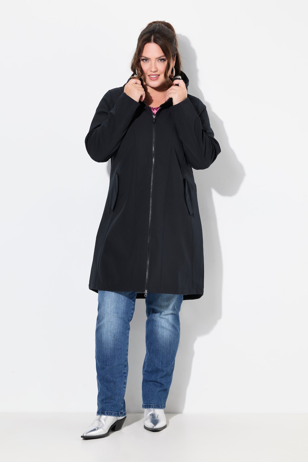 Große Größen HYPRAR Softshell-Longjacke, Damen, schwarz, Größe: 46/48, Polyester, Ulla Popken