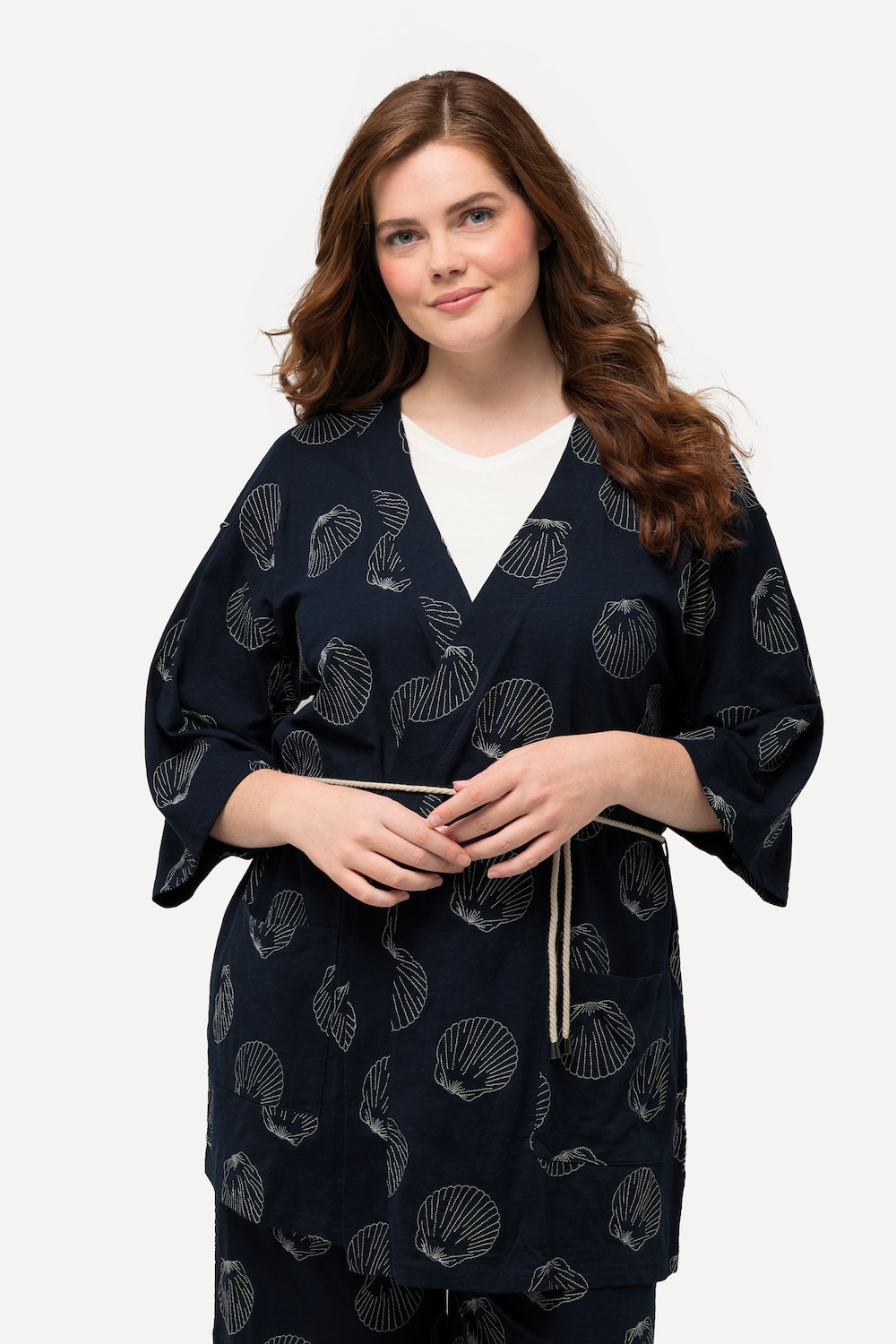 Grote Maten Kimono, Dames, blauw, Maat: 46/48, Katoen, Ulla Popken