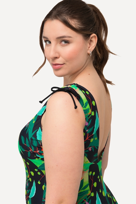 Colorful Leaf Print One Piece Swimsuit, black | Ulla Popken