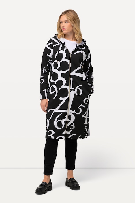 Extra Long Number Print Zip Up Sweatshirt