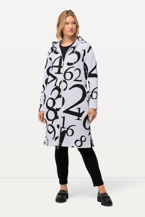 Extra Long Number Print Zip Up Sweatshirt