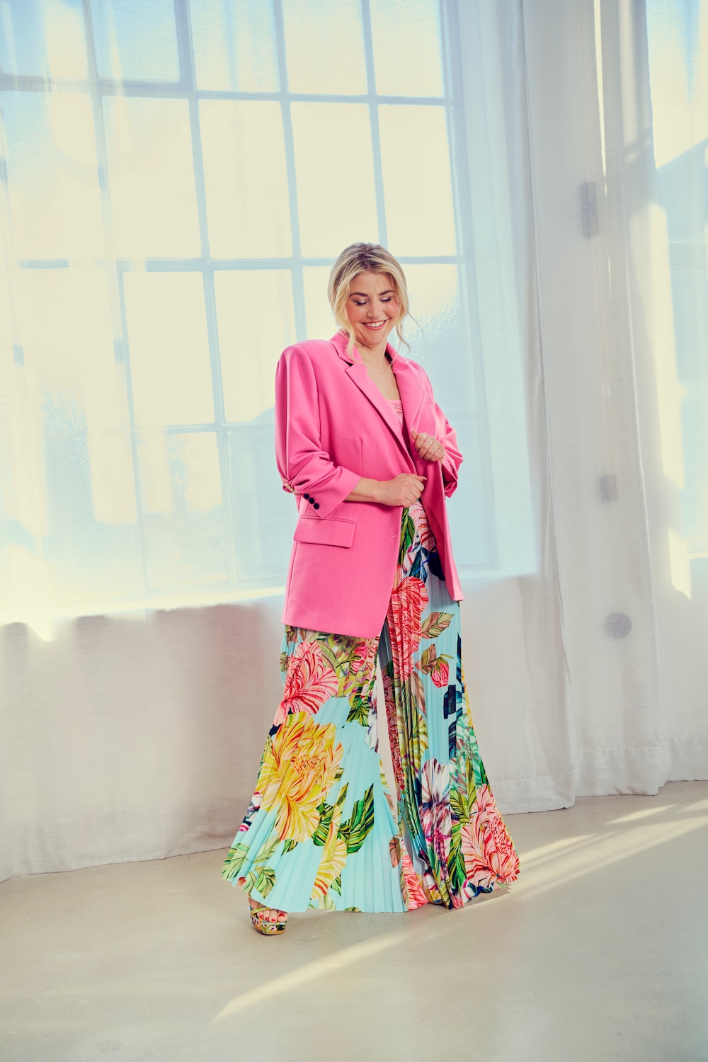 Blazer, oversized, krage med slag, knappelukning
