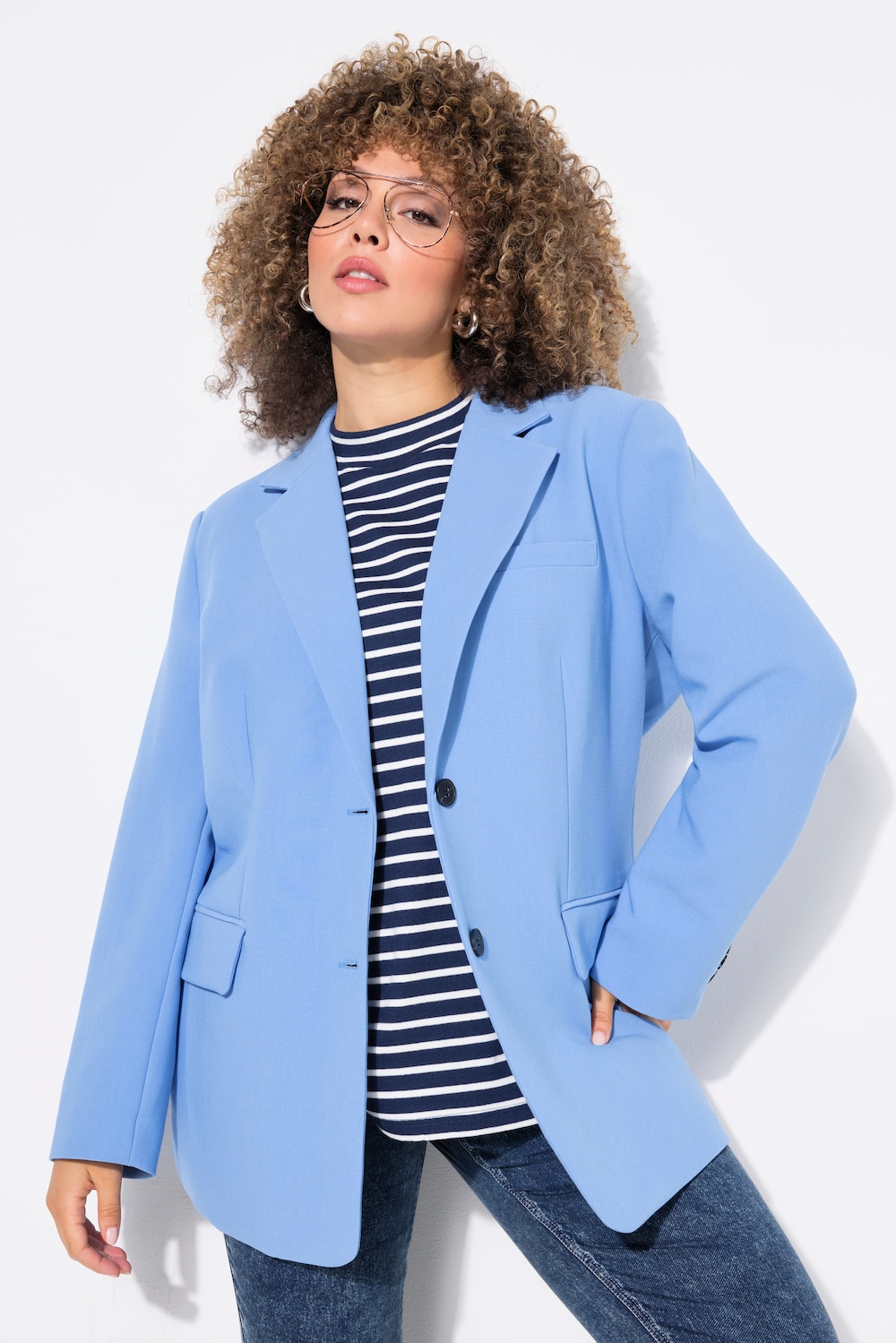 Große Größen Blazer, Damen, blau, Größe: 42/44, Polyester/Viskose, Ulla Popken