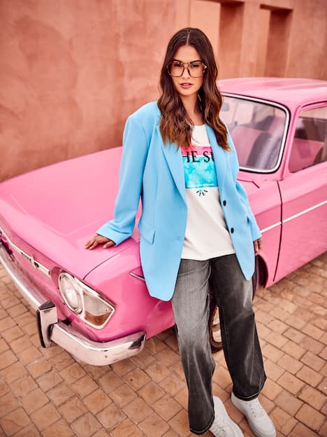 Blazer, oversized, reverskraag, knoopsluiting