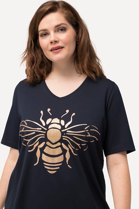 T-Shirt, Biene, V-Ausschnitt, Gummisaum, Halbarm