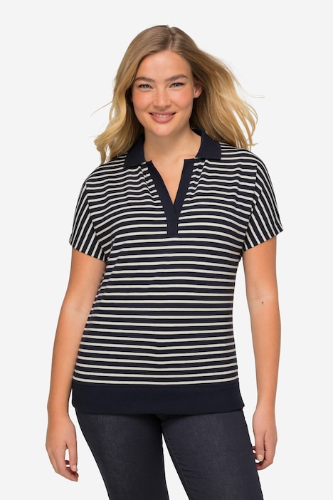 Piqué Polo Shirt Striped Dropped Shoulder