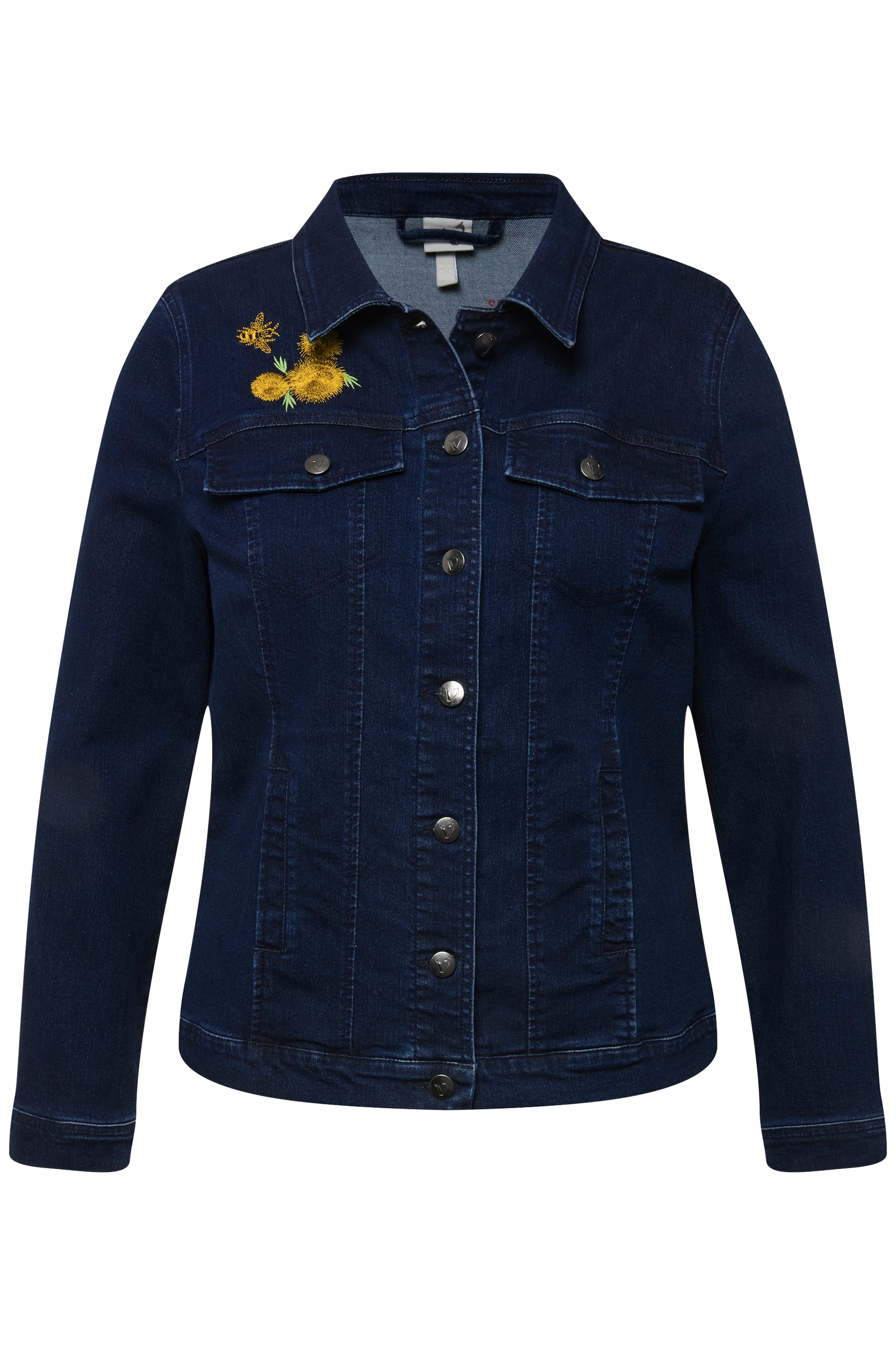 Ulla Popken Damen große Größen Jeansjacke Bienen Stickerei Hemdkragen 826533