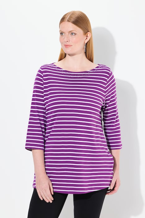 Striped Pima Cotton 3/4 Sleeve Tee