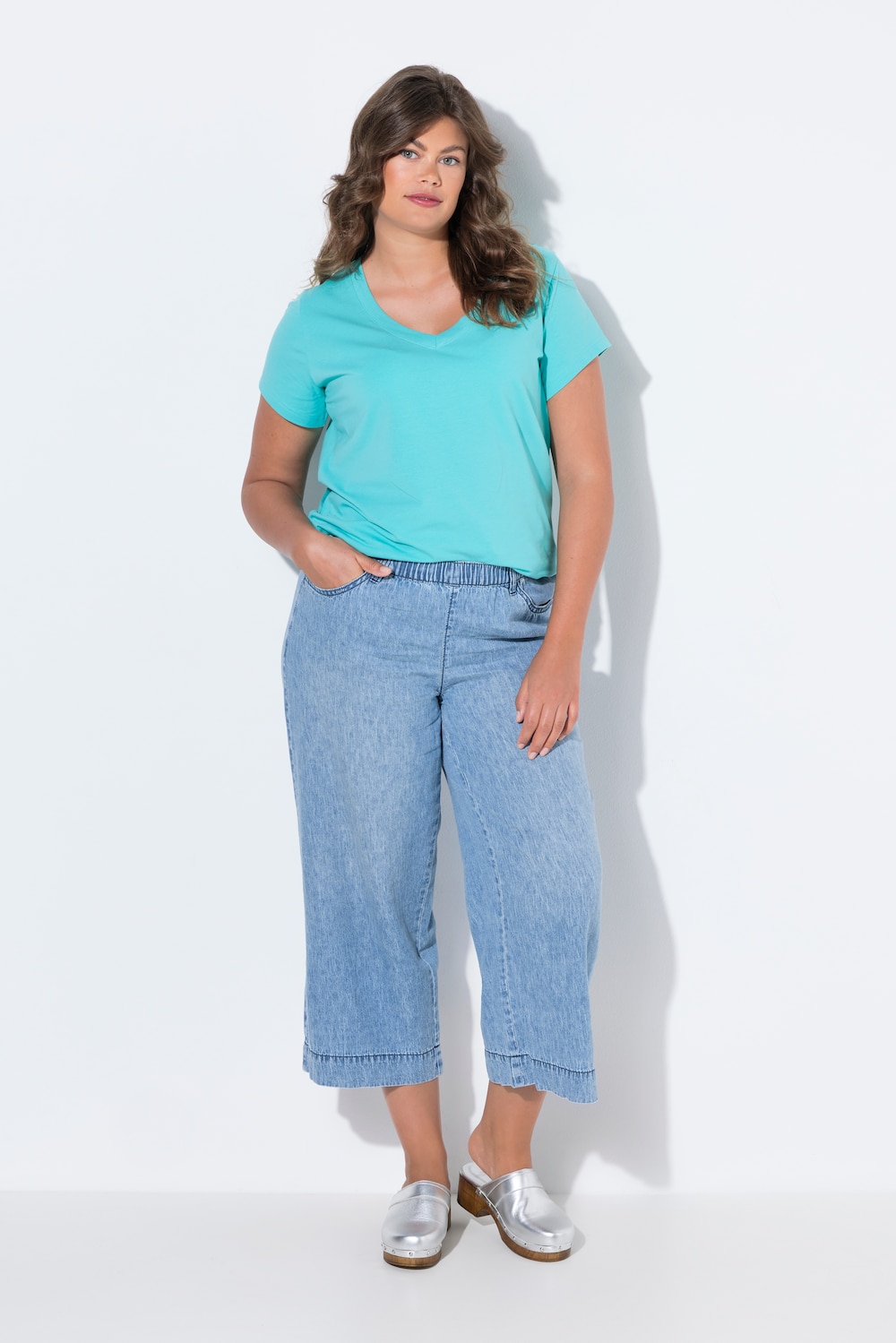 Große Größen Leinenmix-Culotte, Damen, blau, Größe: 48, Leinen/Baumwolle, LAURASON