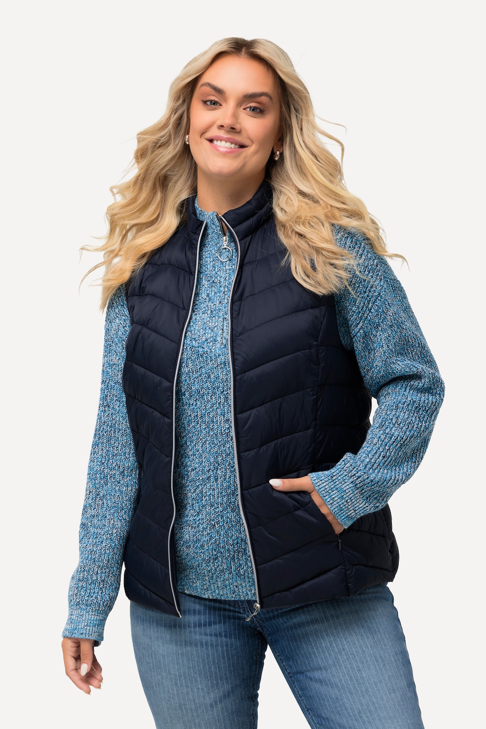 Grote Maten HYPRAR functionele doorgestikte bodywarmer, Dames, blauw, Maat: 46/48, Ulla Popken