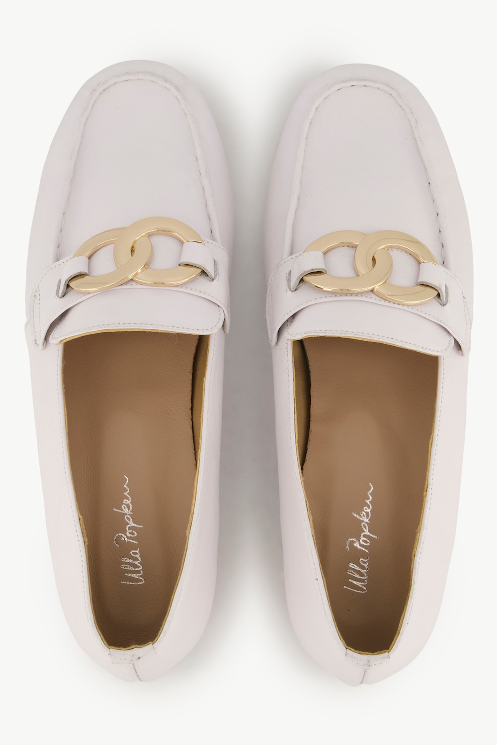 Stora storlekar Skinnloafers med runt spänne, Dam, vit, storlek: 38, Läder/Annat, Ulla Popken
