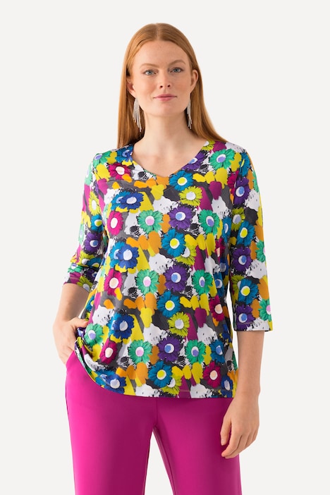 Retro Floral 3/4 Sleeve Slinky Tee