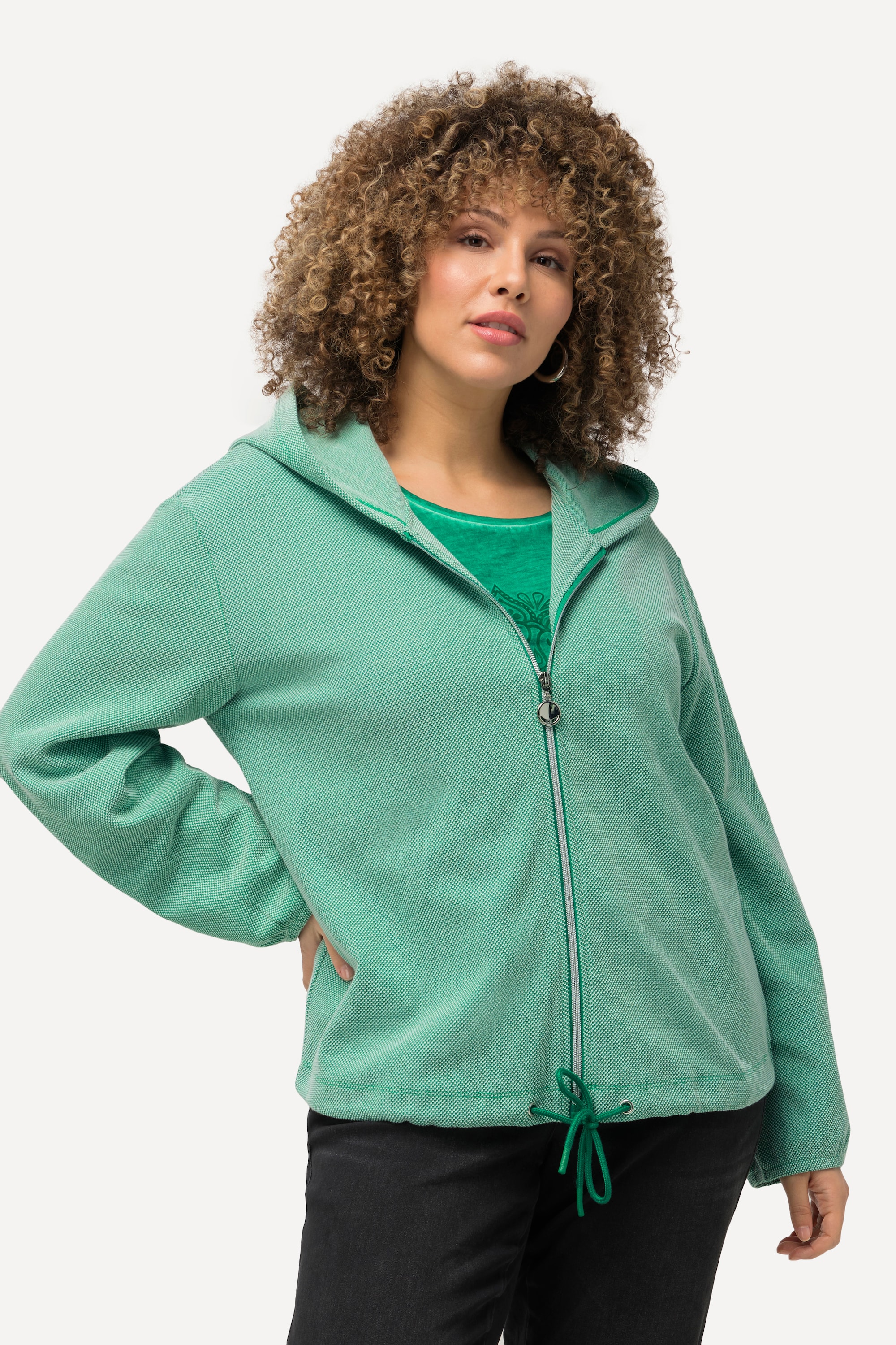 Ulla Popken Damen große Größen Hoodie Jacke Sweat Struktur Tunnelzug