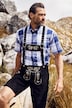 Chemise à carreaux JP 1880 de tenue traditionnelle bavaroise. Manches courtes et col à pointes boutonnées. Coupe Modern Fit, jusqu'au 8XL.