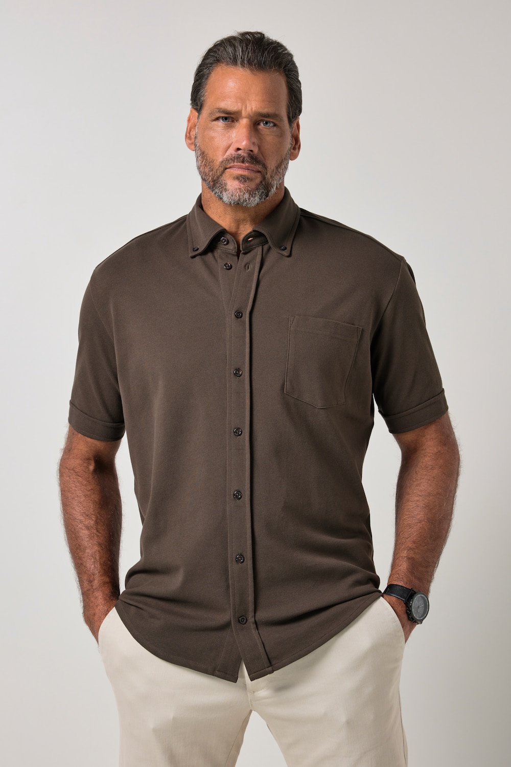 Piqué-Hemd, FLEXNAMIC®, Halbarm, Buttondown-Kragen, Modern Fit, bis 8 XL
