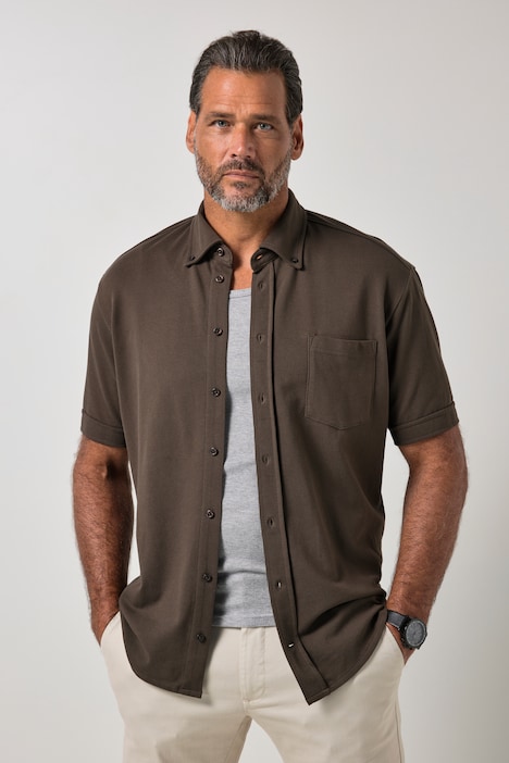 Chemise en maille piquée coupe Modern, avec technologie FLEXNAMIC®, manches courtes et col à pointes boutonnées