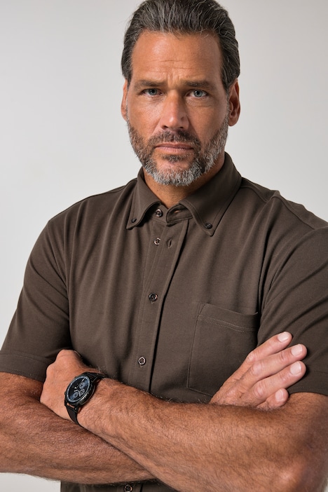 Chemise en maille piquée coupe Modern, avec technologie FLEXNAMIC®, manches courtes et col à pointes boutonnées