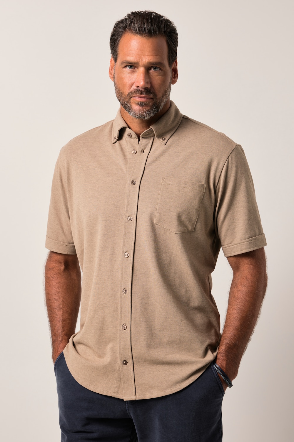 JP 1880 Piqué-Hemd, FLEXNAMIC®, Halbarm, Buttondown-Kragen, Modern Fit, bis 8 XL