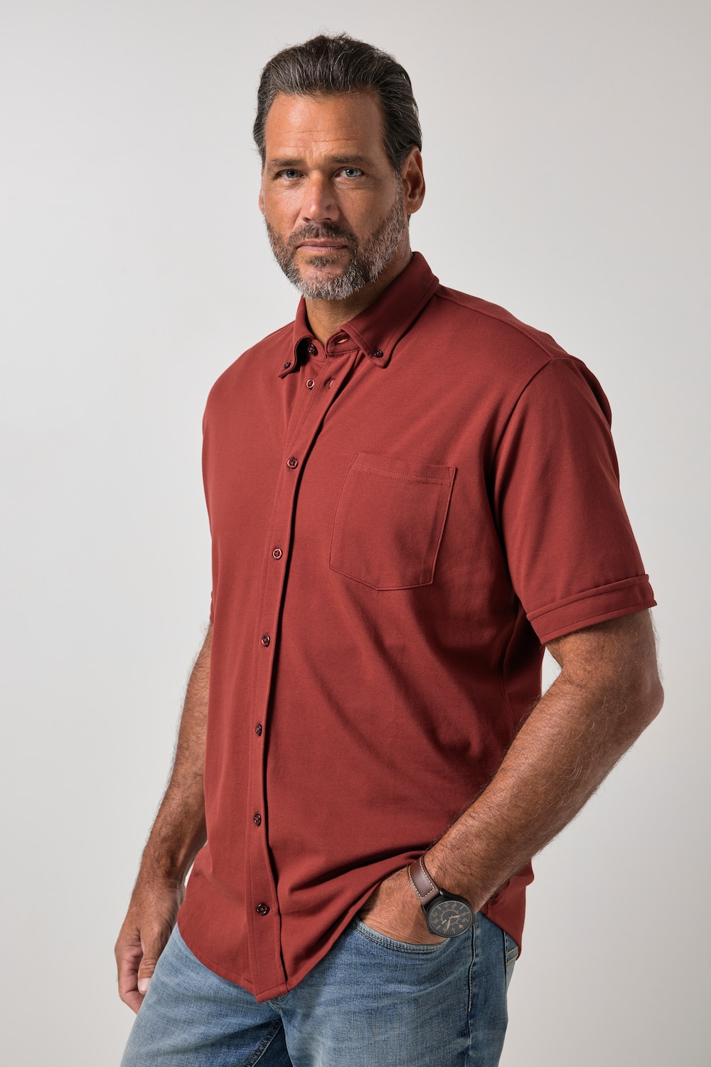 Piqué-Hemd, FLEXNAMIC®, Halbarm, Buttondown-Kragen, Modern Fit, bis 8 XL