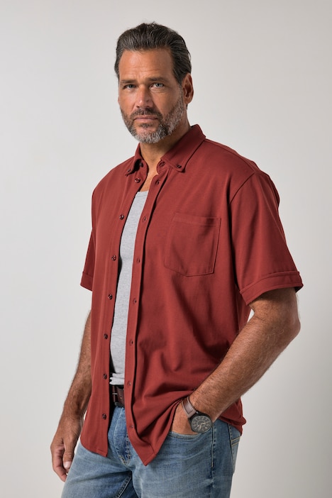 Chemise en maille piquée coupe Modern, avec technologie FLEXNAMIC®, manches courtes et col à pointes boutonnées