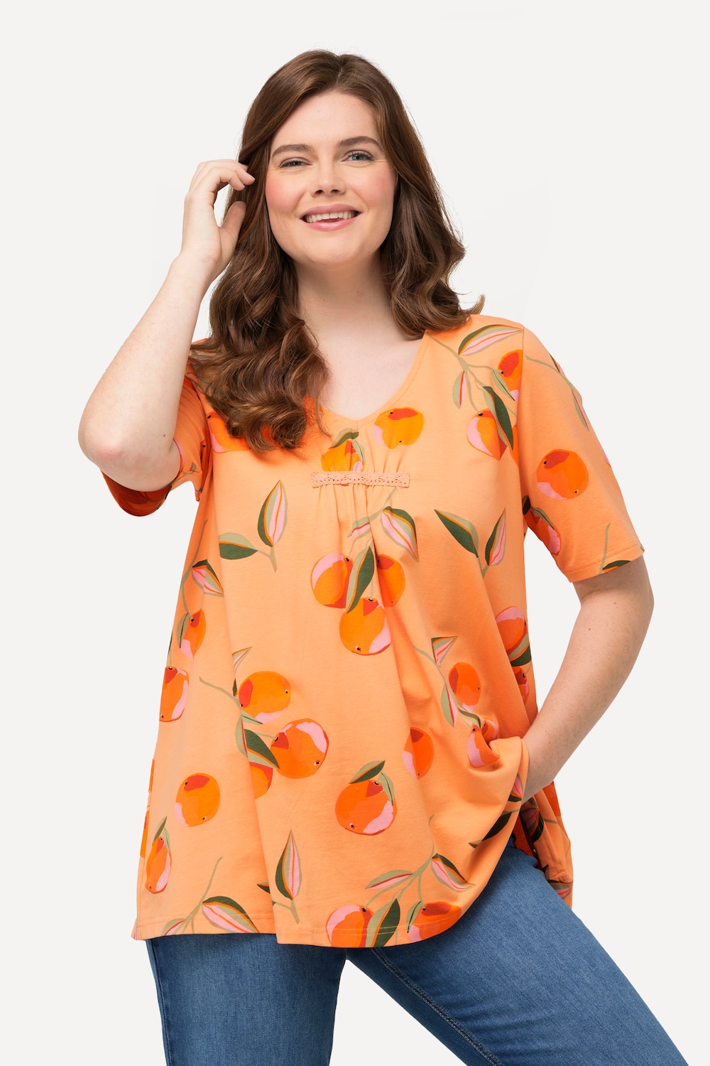 Grote Maten T-shirt, Dames, oranje, Maat: 42/44, Katoen, Ulla Popken