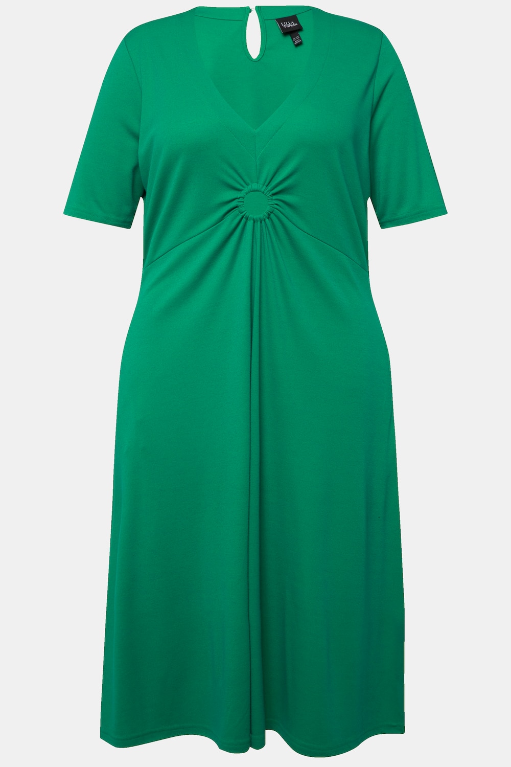 Stora storlekar Jersey-midiklänning i A-linjemodell med v-ringning och halvlång ärm, Dam, grön, storlek: 50/52, Viskos/Polyester, Ulla Popken