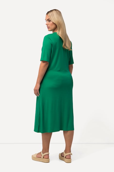 Keyhole Short Sleeve Dress, emerald | Ulla Popken