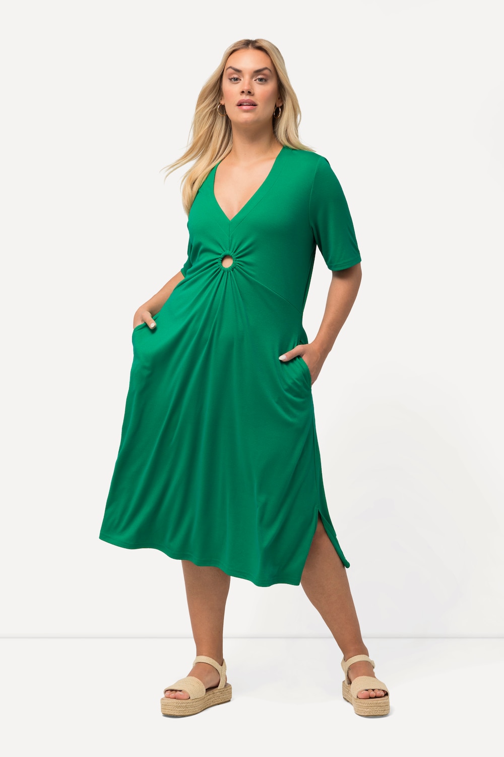 Grote Maten Jersey midi-jurk, Dames, groen, Maat: 42/44, Viscose/Polyester, Ulla Popken