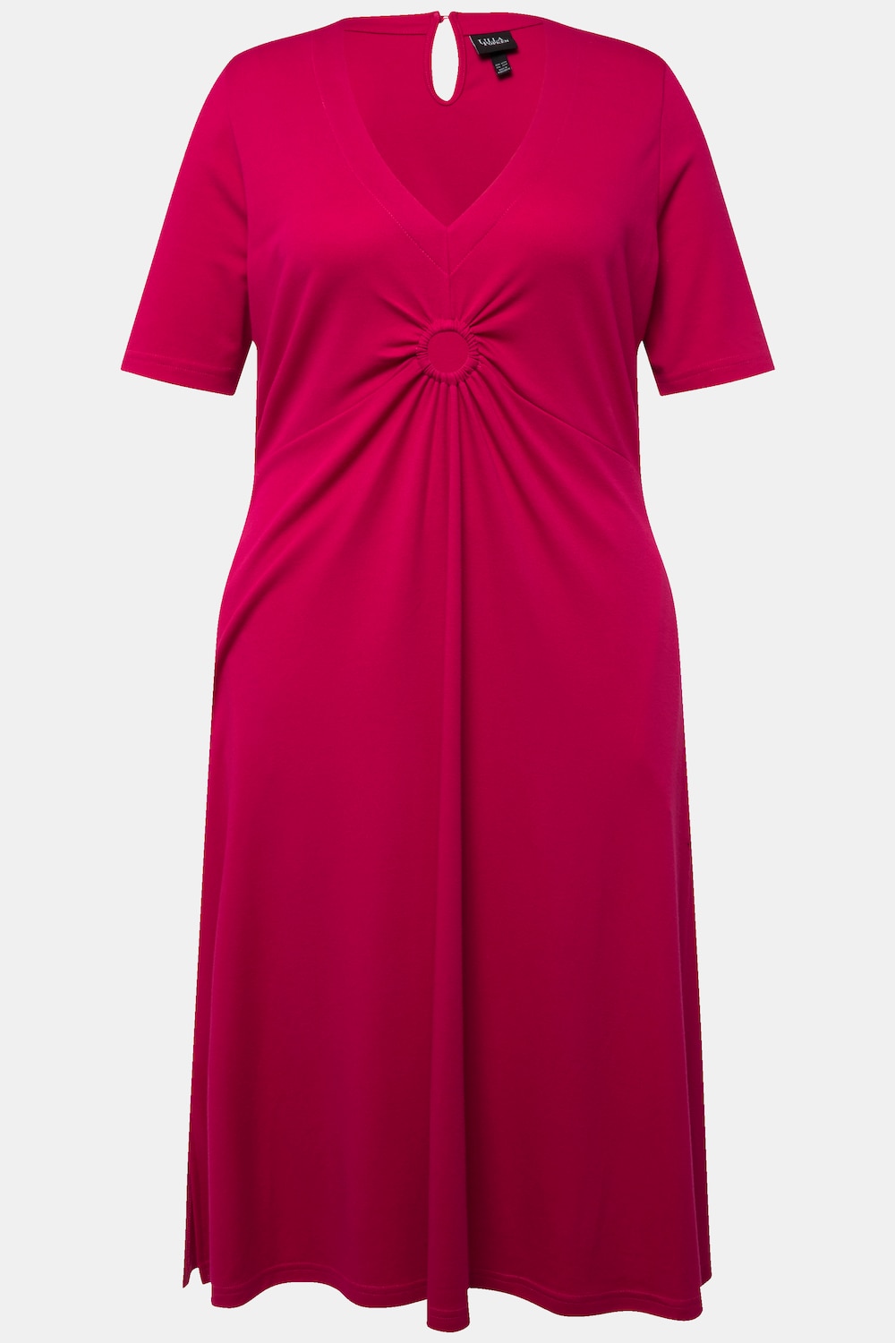 Stora storlekar Jersey-midiklänning i A-linjemodell med v-ringning och halvlång ärm, Dam, rosa, storlek: 50/52, Viskos/Polyester, Ulla Popken