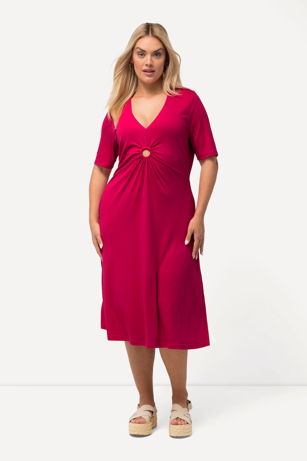 Große Größen Jersey-Midikleid, Damen, rosa, Größe: 50/52, Viskose/Polyester, Ulla Popken