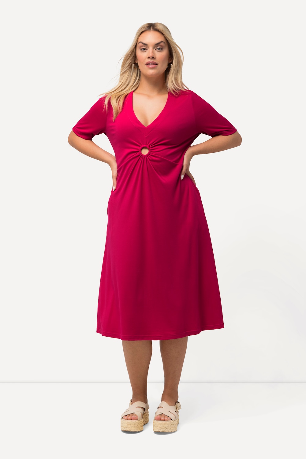 Grote Maten Jersey midi-jurk, Dames, roze, Maat: 42/44, Viscose/Polyester, Ulla Popken