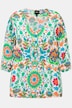 Bluse, Blüten, A-Linie, V-Ausschnitt, 3/4-Arm