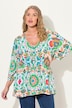 Bluse, Blüten, A-Linie, V-Ausschnitt, 3/4-Arm