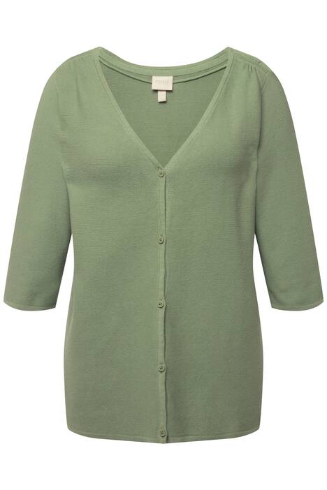 Rozepínací svetr, výstřih do V, 3/4 rukávy, biobavlna