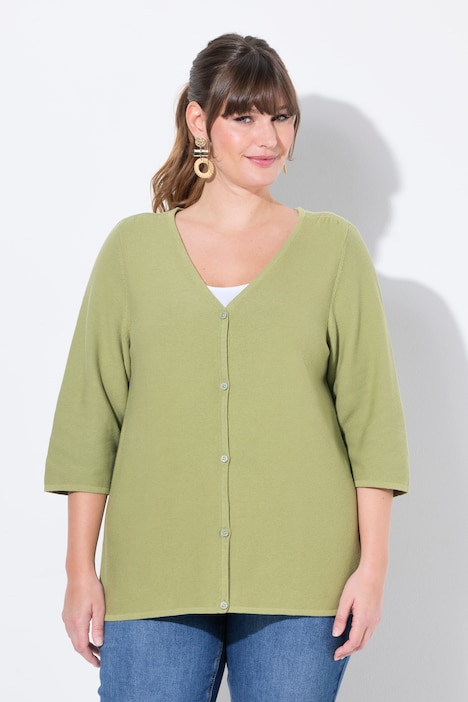 Eco Cotton 3/4 Sleeve V-Neck Cardigan