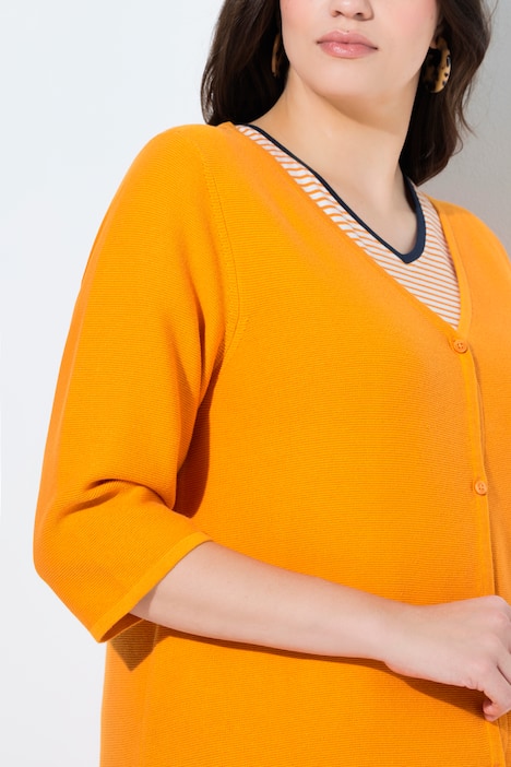 Strickjacke, V-Ausschnitt, 3/4-Arm, Biobaumwolle