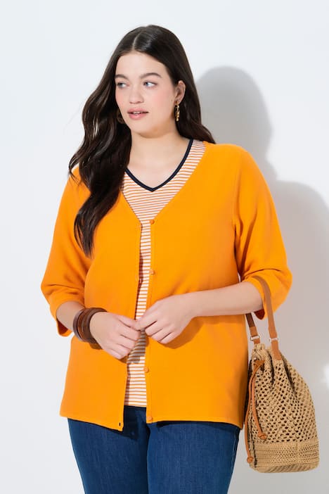 Strickjacke, V-Ausschnitt, 3/4-Arm, Biobaumwolle