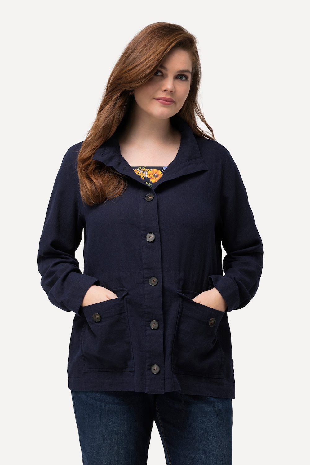 Große Größen Jacke, Damen, blau, Größe: 42/44, Viskose/Leinen, Ulla Popken