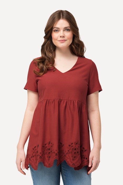 Eco Cotton Scalloped Peplum Tee, coral | Ulla Popken