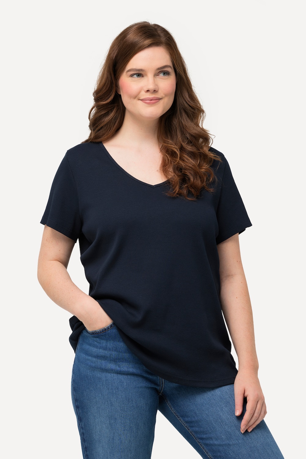 Große Größen Rippshirt, Damen, blau, Größe: 42/44, Baumwolle, Ulla Popken