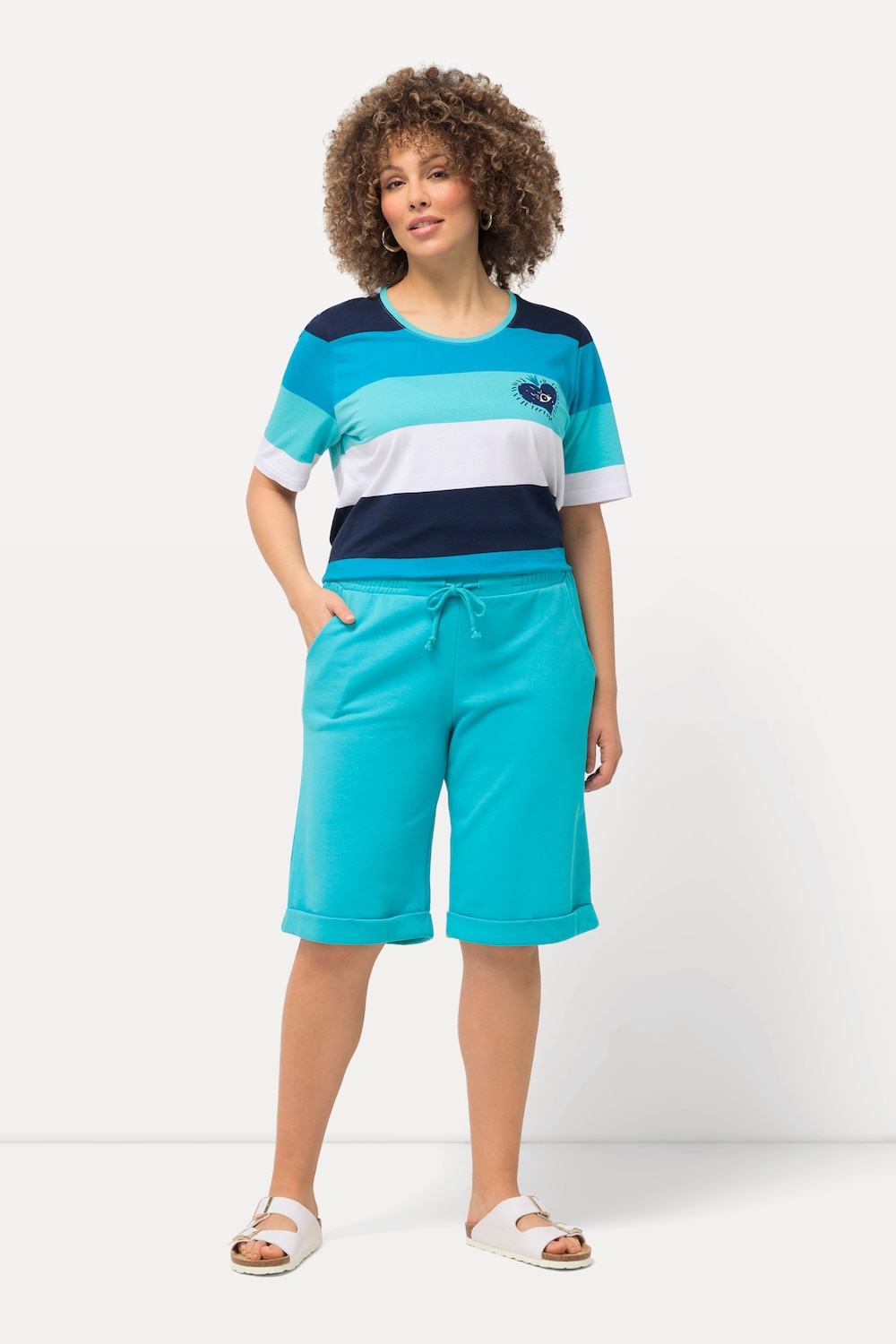 Grote Maten Sweatshort Mary, Dames, turquoise, Maat: 46/48, Katoen/Polyester, Ulla Popken