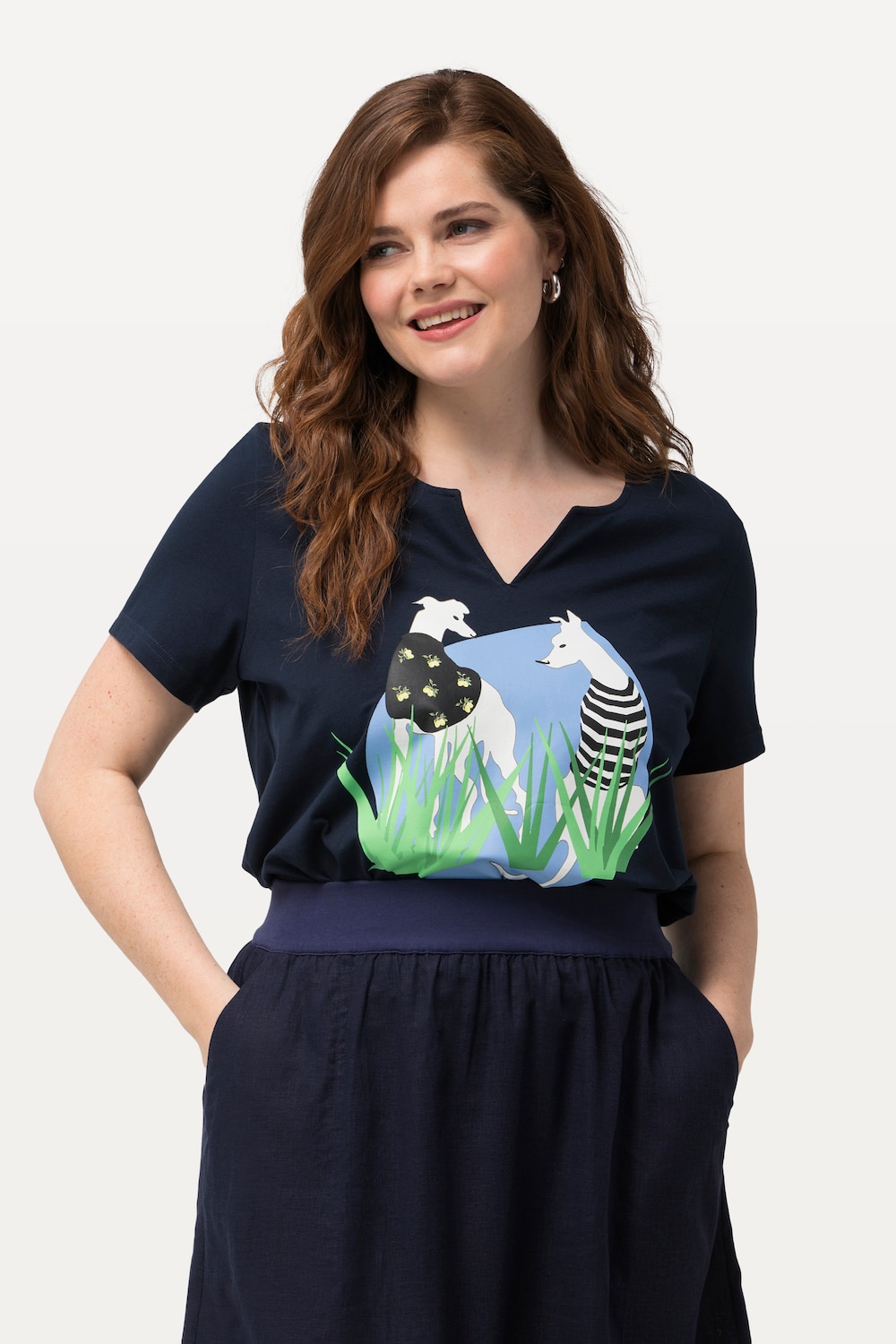 Große Größen T-Shirt, Damen, blau, Größe: 50/52, Baumwolle, Ulla Popken