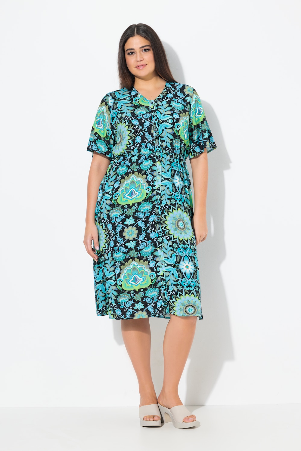 Thumbnail - Große Größen Midikleid, Damen, türkis, Größe: 46/48, Viskose, Ulla Popken