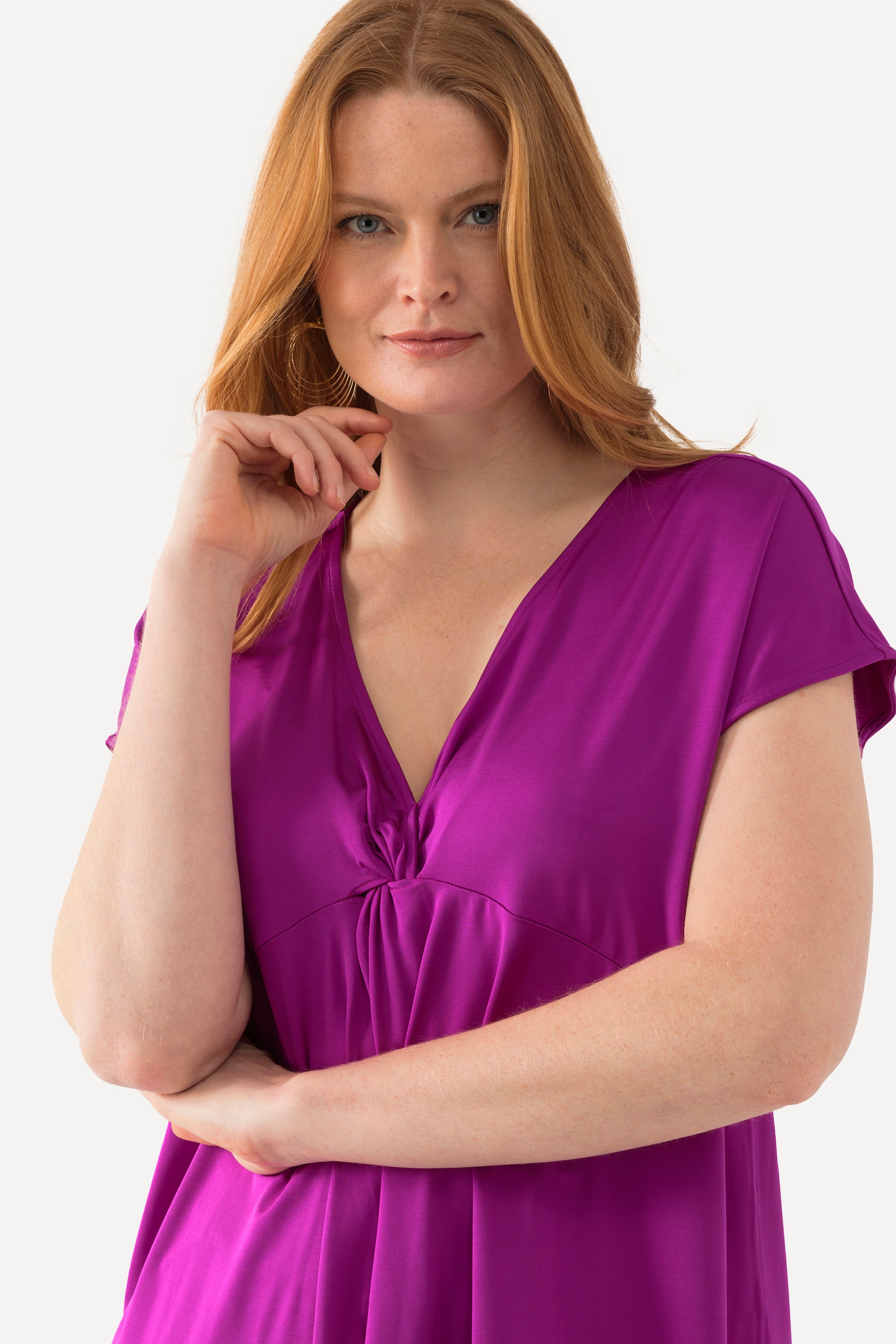 Ulla Popken Damen große Größen Slinkyshirt Knoten Classic V Ausschnitt