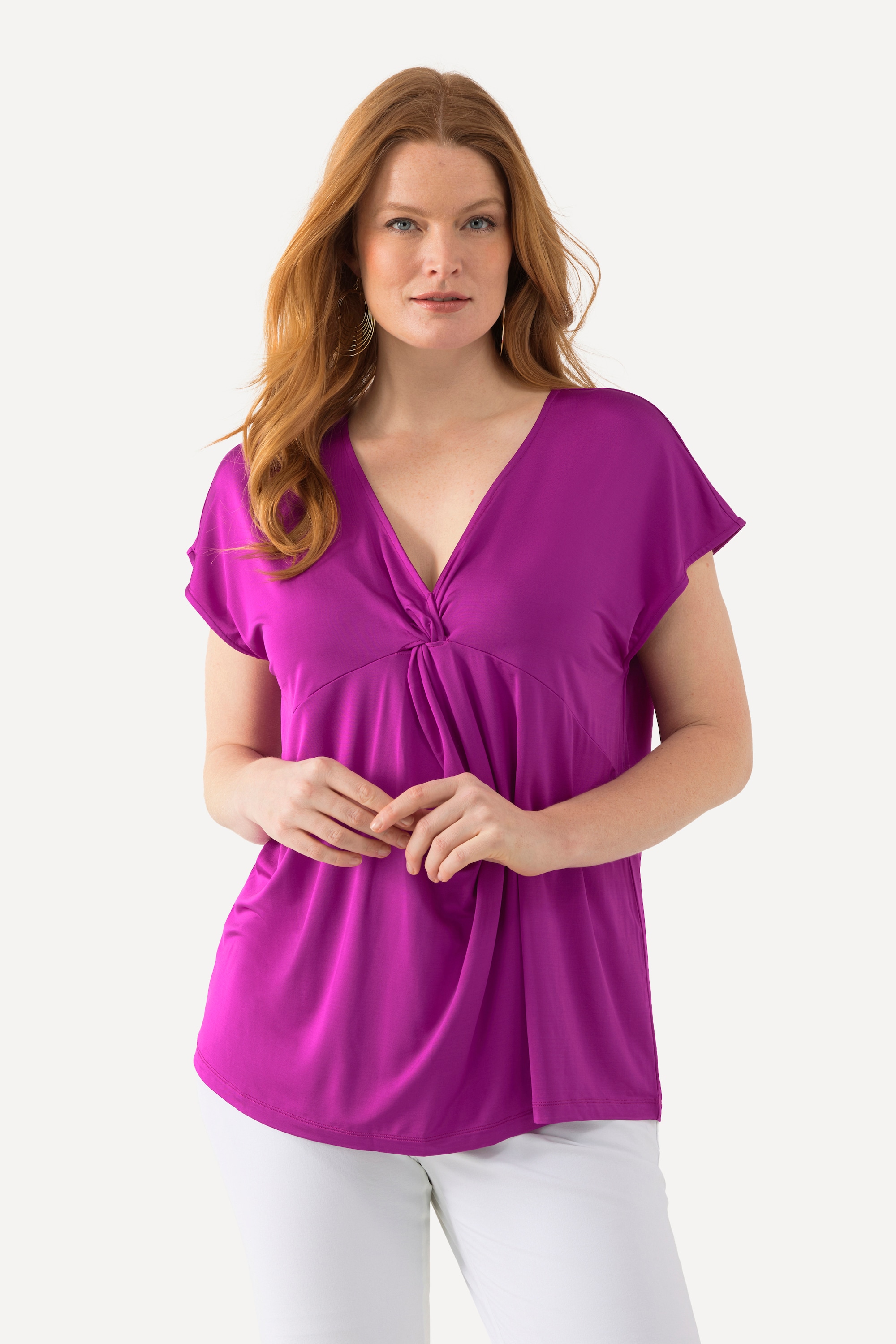 Ulla Popken Damen große Größen Slinkyshirt Knoten Classic V Ausschnitt