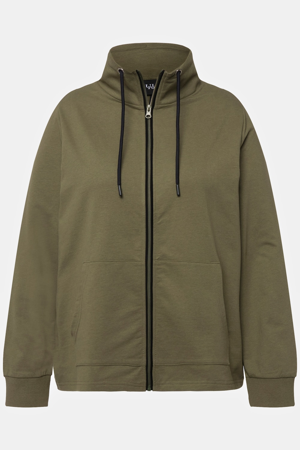 Stora storlekar Mjukisjacka med krage och stor ficka fram, Dam, grön, storlek: 46/48, Bomull/Polyester, Ulla Popken